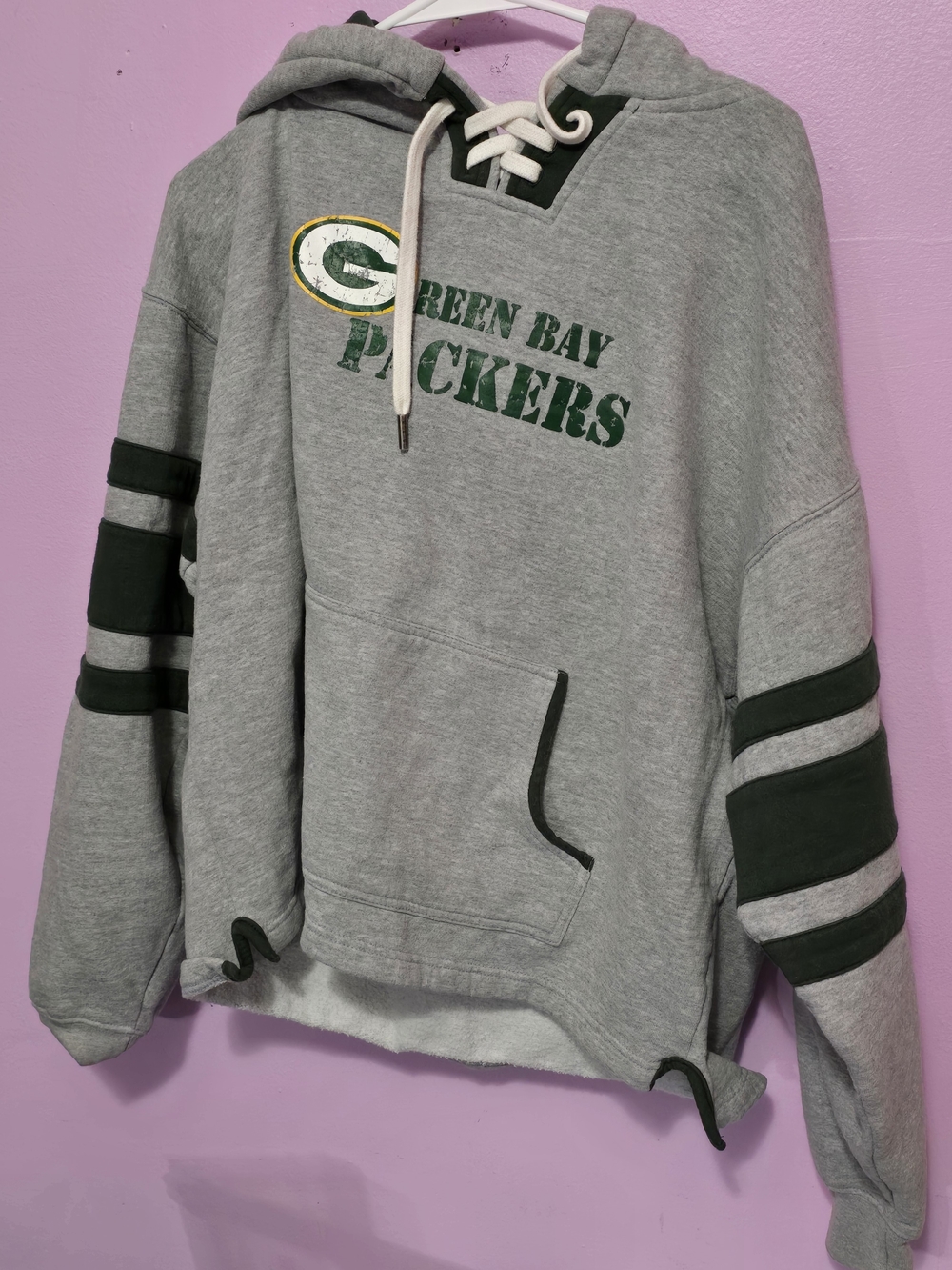 Green Bay Packers Gray Lace-Up Hooded Sweatshirt